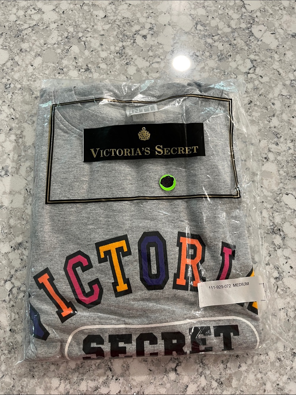 Vintage Victoria's Secret Gray Sweatshirt with Multicolor Varsity Letters